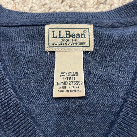 LL Bean Men's Cotton Cashmere V Neck Sweater Sz L Tall Blue Preppy Casuaol - Picture 2 of 5